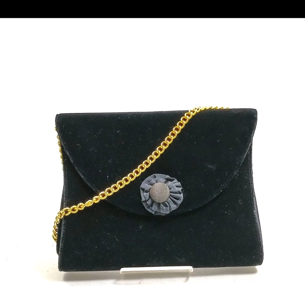 Salvatore Ferragamo Black Velvet Shoulder Bag with Gold Chain